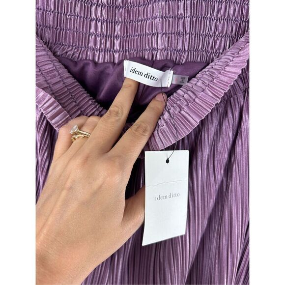 NWT Idem Ditto High Waisted Pleated Satin Palazzo Pants Wide Leg, Size L Orchid - Picture 4 of 10